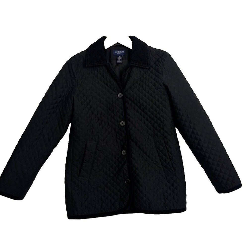 Ann Taylor Petites Quilted Black Jacket Corduroy Collar Button Front Women’s XSP